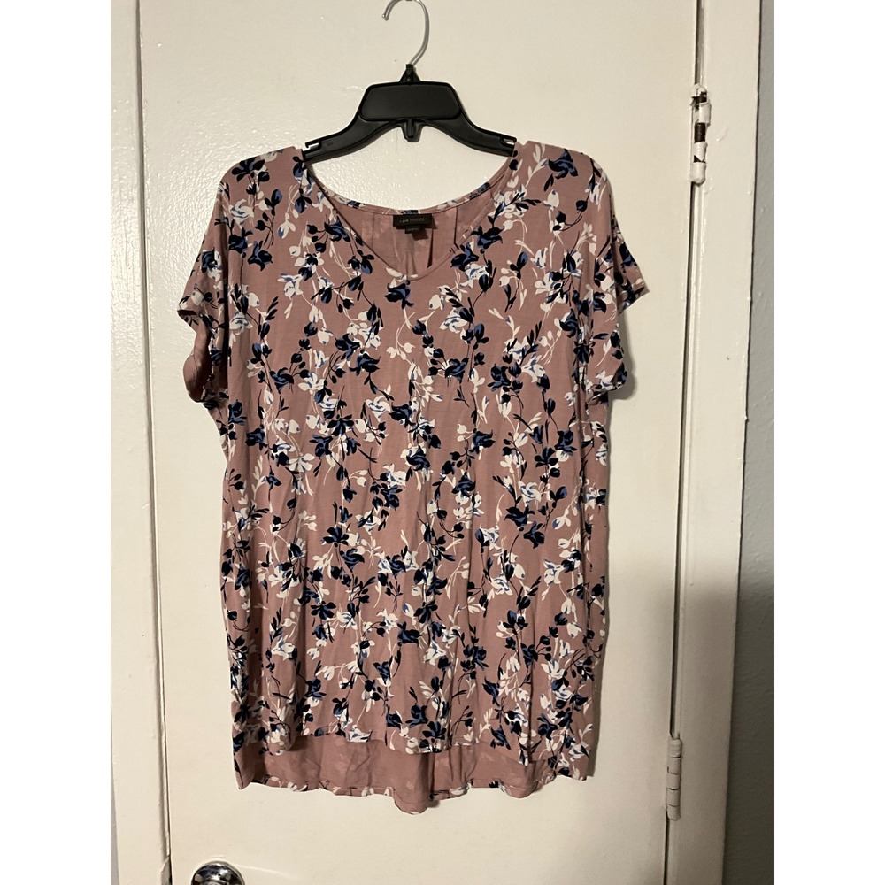 J. Jill Wearever Mauve Floral V-Neck Pleated Back Tunic Top Womens Small RN97641